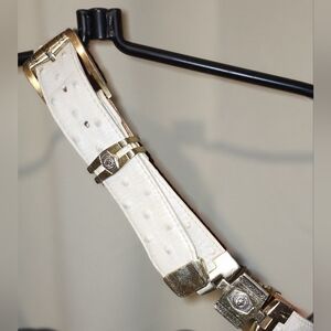 Vintage White Ostrich Print Belt Gold Lion Head Link - Hecho En Mexico - Size 34